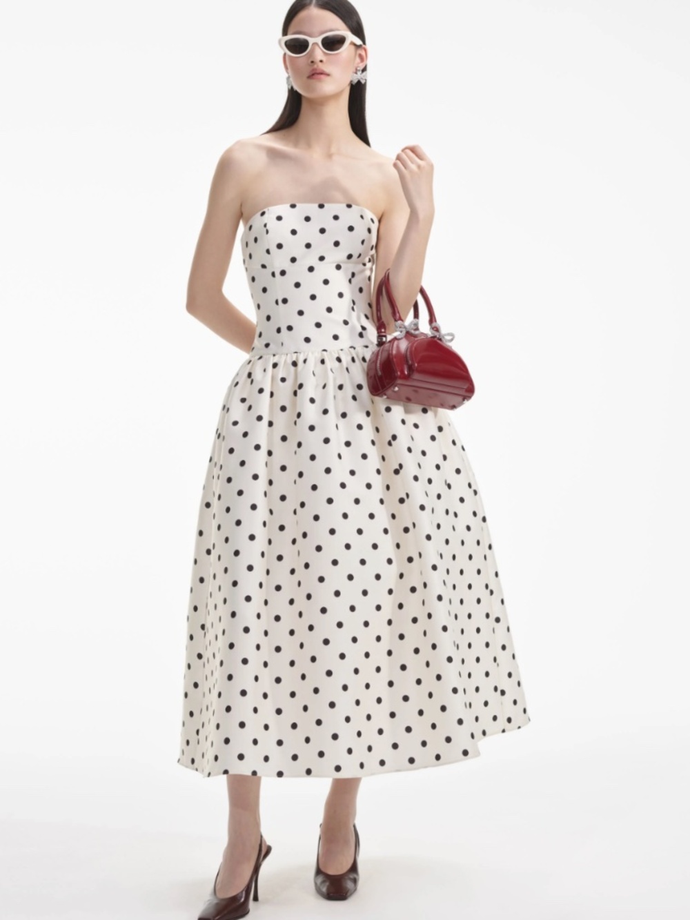 Self portrait CREAM POLKA DOT TAFFETA MIDI DRESS